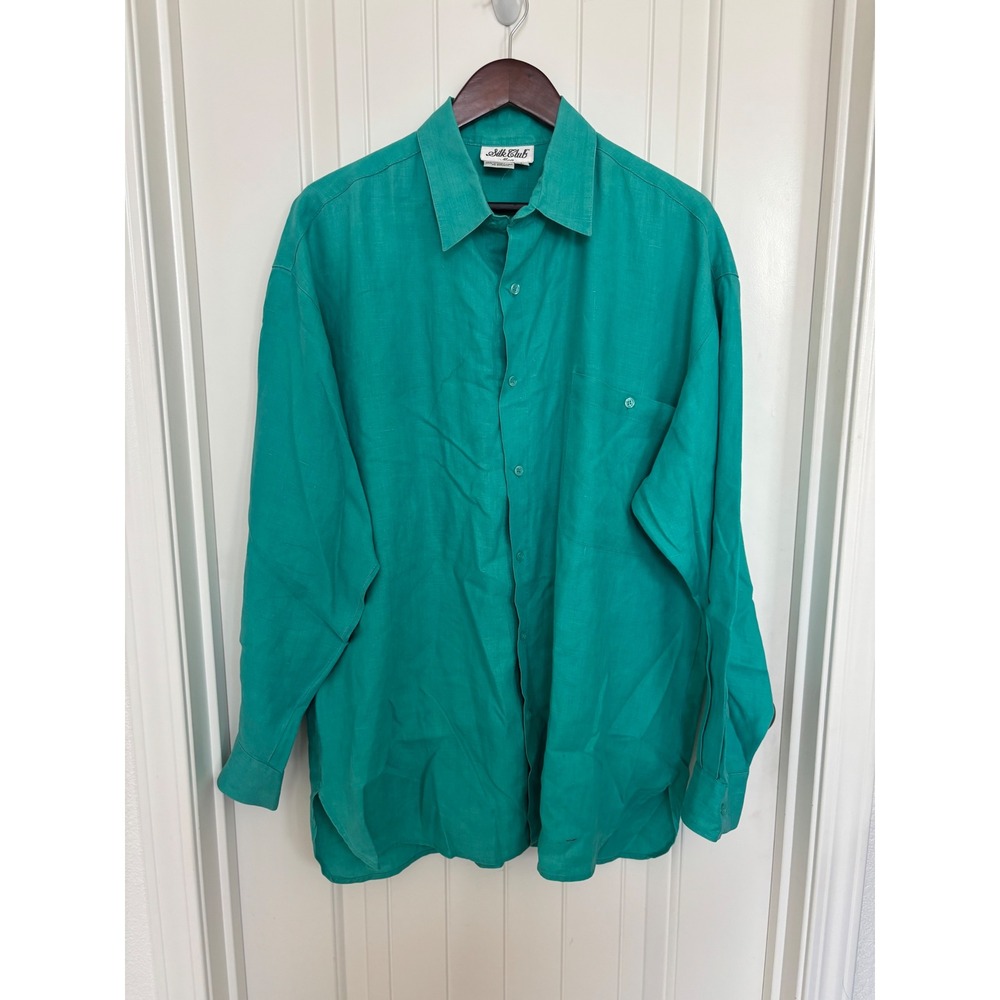 Mens Silk Club 100% Linen Button Down Dress Shirt Size L‎
